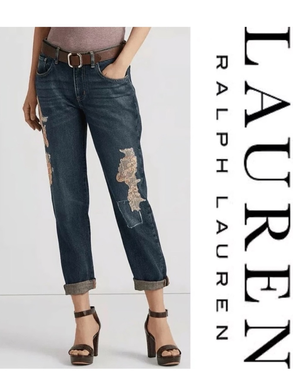 Ralph Lauren Polo Jeans Patch Lace Jeans Y2K Sz 14 P